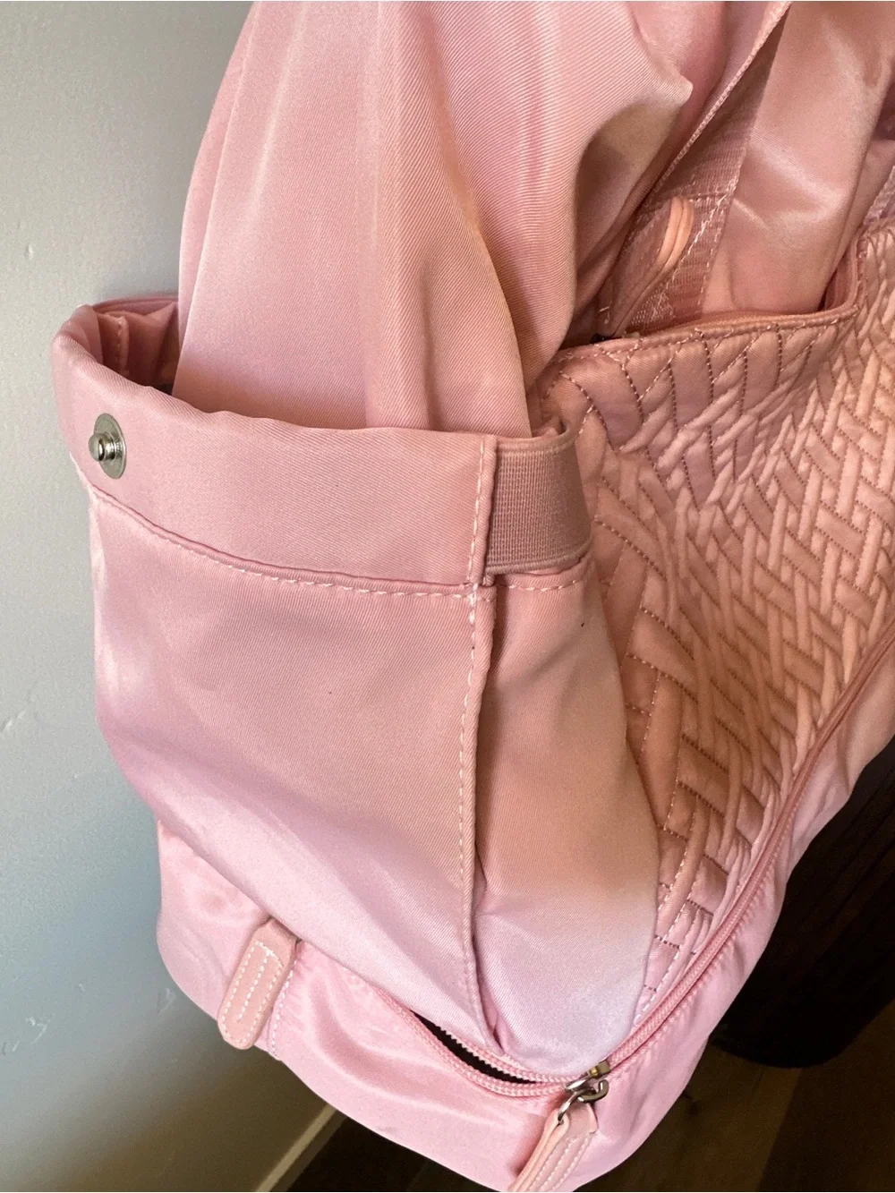 Quilted Pink Baby Diaper Bag Tote with Adjustable Strap